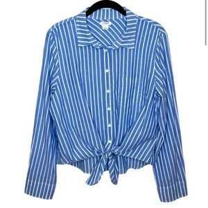 J. Crew Striped Classic Tie Waist Button Up - L